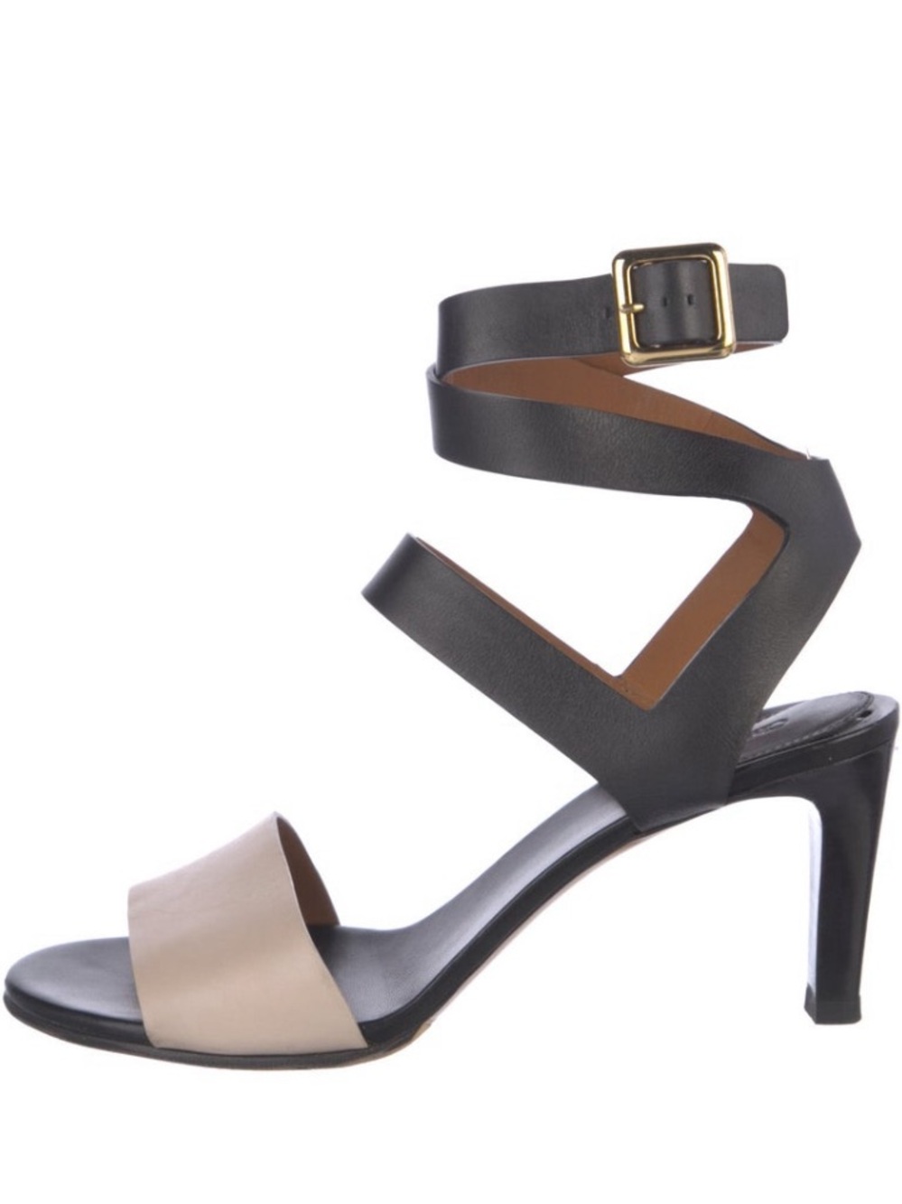 Chloe Women's Black and Nude Strappy Ankle-Wrap Heel Leather Colorblock